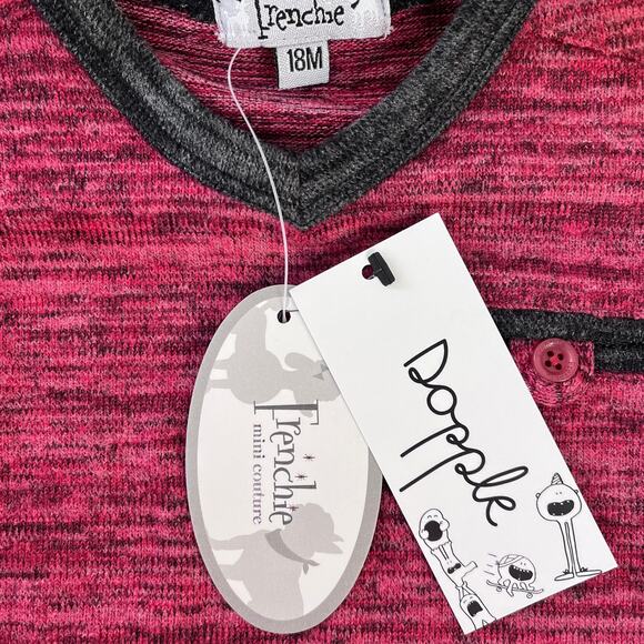 Frenchie Baby Toddler Boy’s Red Black Heather V-Neck Shirt Size 18M NWT - Picture 3 of 3